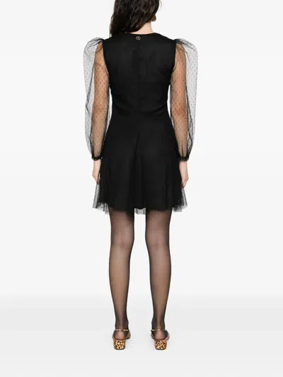 Twinset Polka-dot Puff-sleeve Mini Dress In Black
