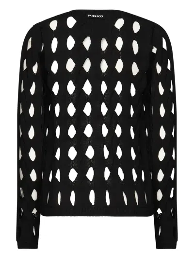 Pinko Openwork Knit Cardigan In Black