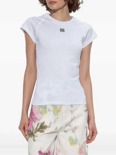 Loewe White Cotton-blend T-shirt With Anagram Logo Women In White