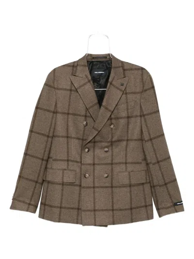 Karl Lagerfeld Check-print Double-breasted Blazer In Brown