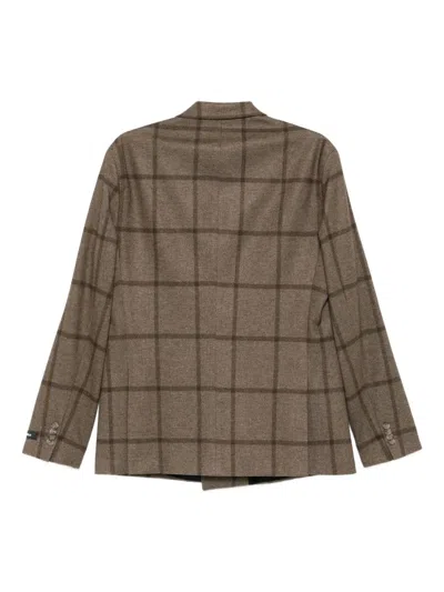 Karl Lagerfeld Check-print Double-breasted Blazer In Brown