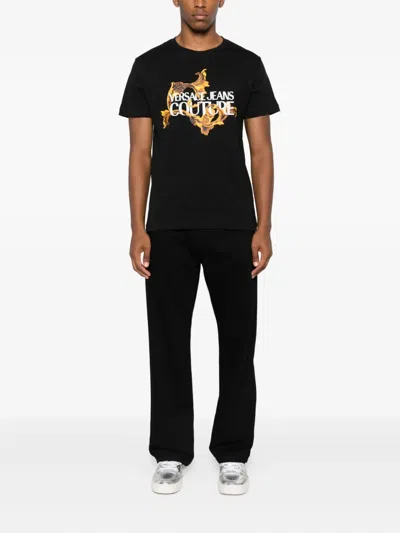 Versace Jeans Couture Crew Neck T-shirt With Print In Black