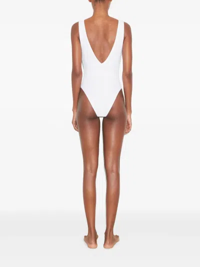 Tory Burch Belted Logo Swimsuit In White