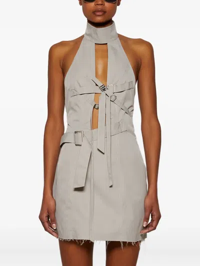 Natasha Zinko Halterneck Buckle-fastening Dress In Gray