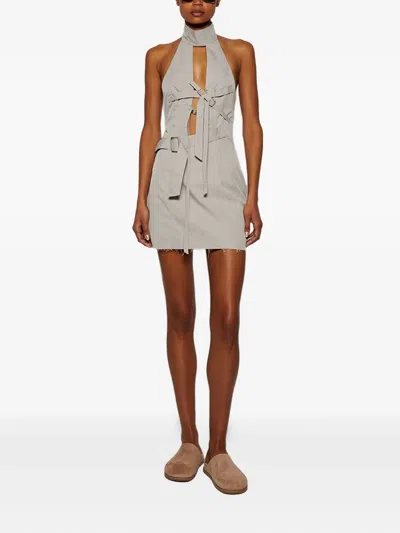 Natasha Zinko Halterneck Buckle-fastening Dress In Gray