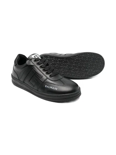 Balmain Swan Leather Sneakers In Black