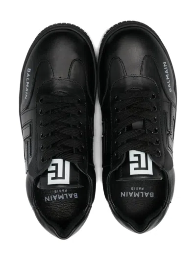 Balmain Swan Leather Sneakers In Black