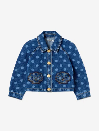 Self-portrait Polka-dot Patch-applique Denim Jacket In Blue
