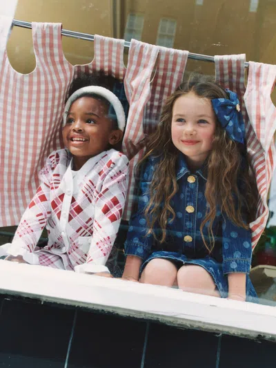 Self-portrait Polka-dot Patch-applique Denim Jacket In Blue