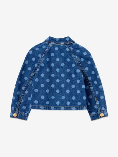 Self-portrait Polka-dot Patch-applique Denim Jacket In Blue