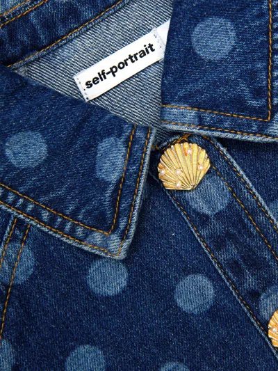 Self-portrait Polka-dot Patch-applique Denim Jacket In Blue