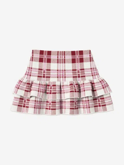 Self-portrait Plaid Ruffled Skirt In White