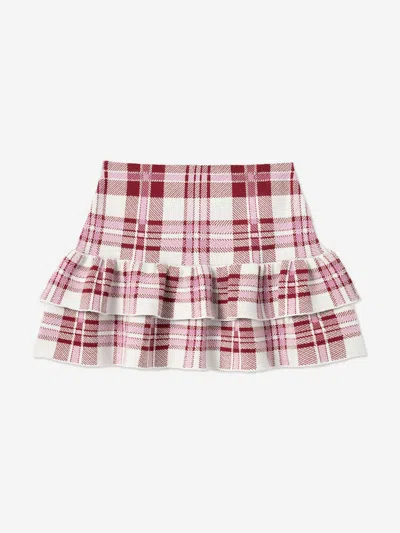 Self-portrait Plaid Ruffled Skirt In White
