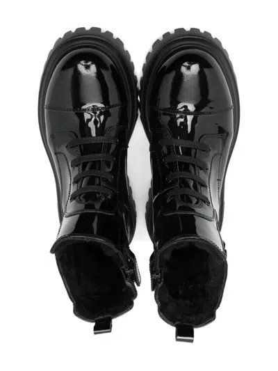 Dolce & Gabbana Logo-plaque Patent-leather Boots In Black