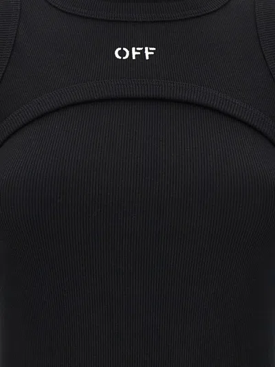 Off-white Ribbed Texture Midi Dress With High Neckline In Black