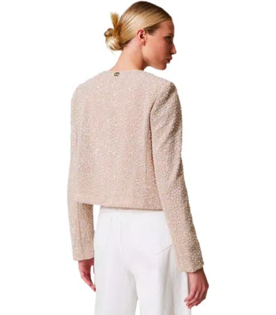Twinset Twin-set Beige Sequins Cropped Jacket In Neutral