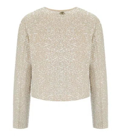 Twinset Twin-set Beige Sequins Cropped Jacket In Neutral
