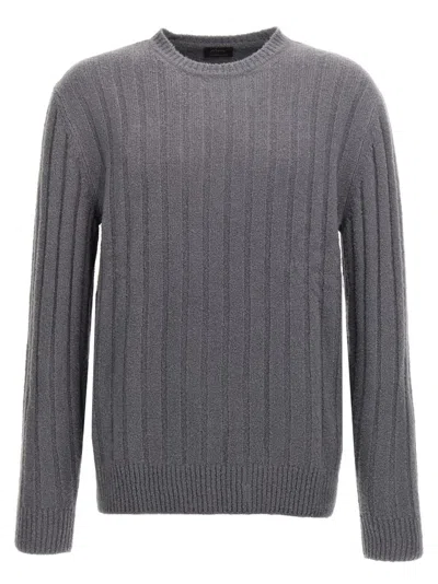 Brioni Crewneck Ribbed Sweater Long Sleeves In Blue
