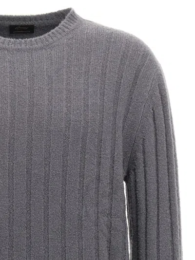Brioni Crewneck Ribbed Sweater Long Sleeves In Blue