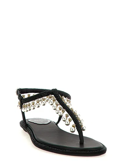 René Caovilla Flat Sandals Adorned Open Toe