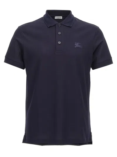 Burberry Embroidered Logo Polo Shirt In Blue