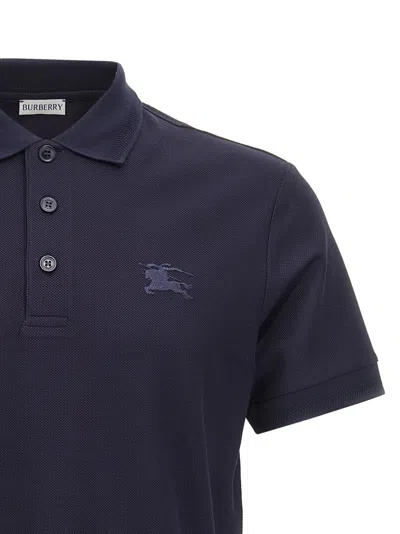 Burberry Embroidered Logo Polo Shirt In Blue