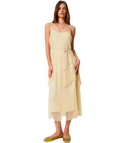 Twinset Twin-set Vanilla Long Pleated Dress In Nude