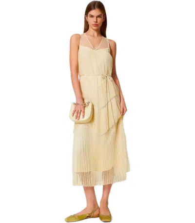 Twinset Twin-set Vanilla Long Pleated Dress In Nude