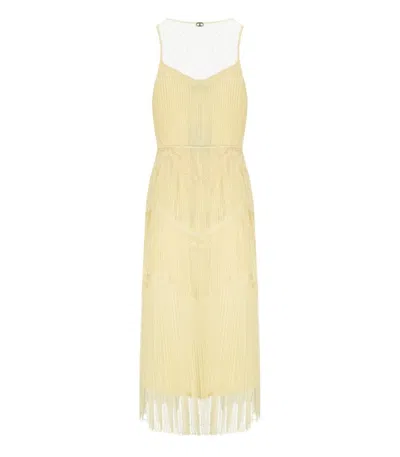 Twinset Twin-set Vanilla Long Pleated Dress In Nude