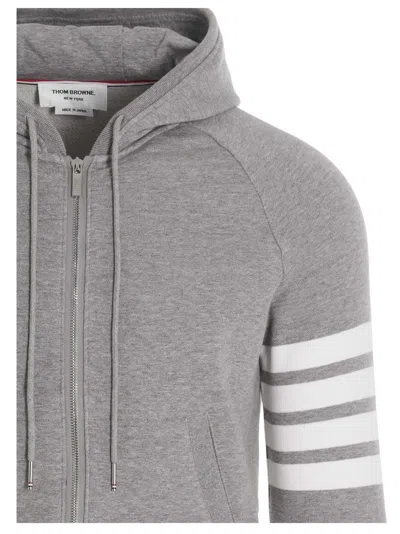 Thom Browne Mens Light Grey Striped Brand-patch Cotton-jersey Hoody In Gray