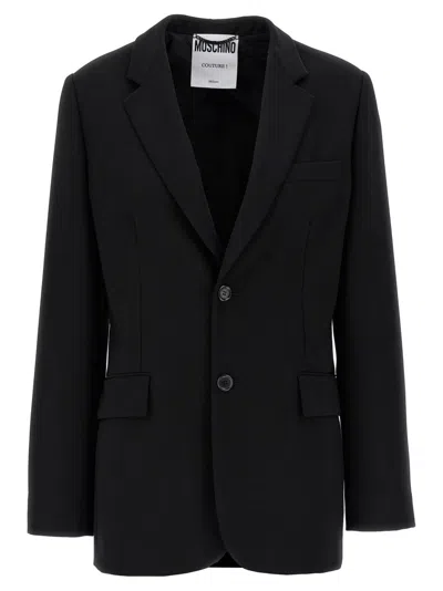 Moschino Single-breasted Blazer With Martingale Detail In Black