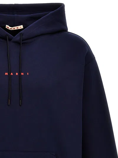 Marni Long Sleeved Hooded Sweatshirt In Blue