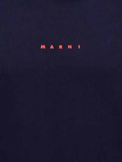 Marni Long Sleeved Hooded Sweatshirt In Blue