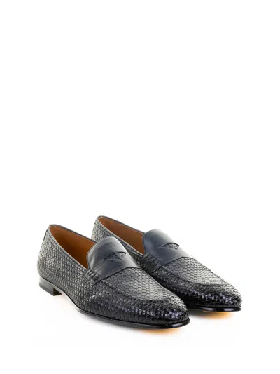 Doucal's Blue Leather Moccasin In Black