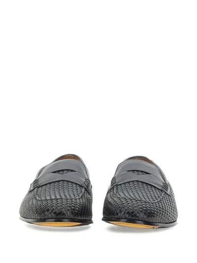 Doucal's Blue Leather Moccasin In Black