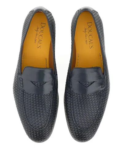 Doucal's Blue Leather Moccasin In Black