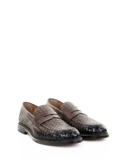 Doucal's Brown Moccasin In Woven Leather In Brown