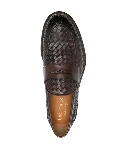 Doucal's Brown Moccasin In Woven Leather In Brown