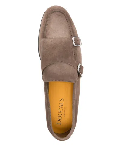 Doucal's Double Buckle Suede Moccasin In Neutral