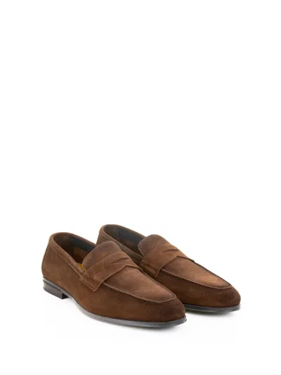 Doucal's Penny-strap Suede Loafers In Brown