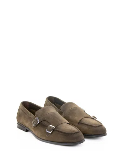 Doucal's Olive Suede Moccasin With Double Buckle In Green