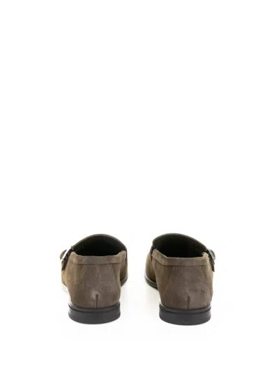 Doucal's Olive Suede Moccasin With Double Buckle In Green