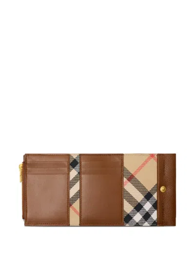 Burberry Check-engraved Leather Wallet In Brown