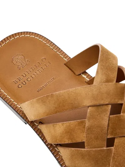 Brunello Cucinelli Woven Leather Sandals In Brown