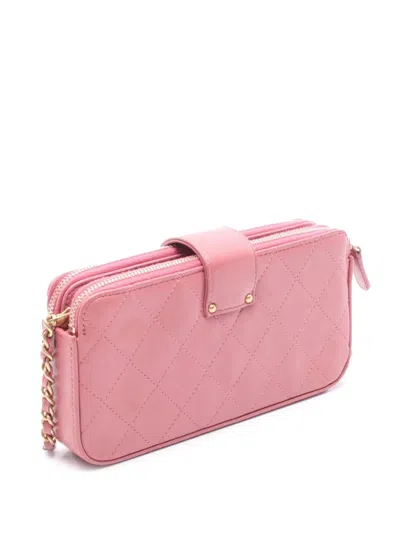 Pre-owned Chanel 2018-2019 Cc Quilted Calfskin Double Zip Clutch With Chain Crossbody Bag In Pink