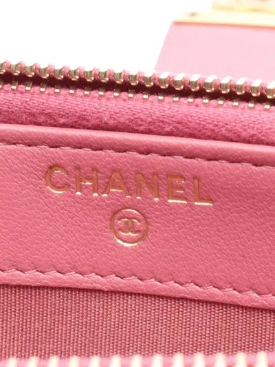 Pre-owned Chanel 2018-2019 Cc Quilted Calfskin Double Zip Clutch With Chain Crossbody Bag In Pink