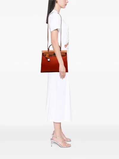 Pre-owned Hermes 2017 Toile Herbag Zip 31 Satchel In Orange