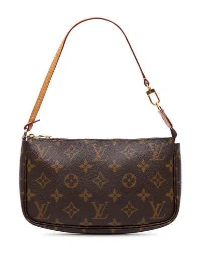 Pre-owned Louis Vuitton 1991 Monogram Pochette Accessoires Shoulder Bag In Brown