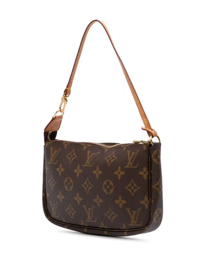 Pre-owned Louis Vuitton 1991 Monogram Pochette Accessoires Shoulder Bag In Brown