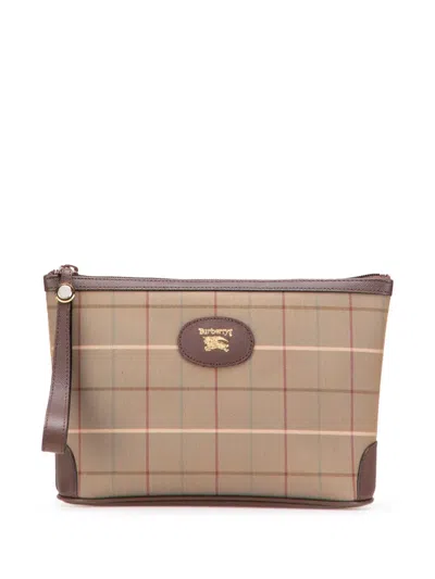 Pre-owned Burberry 20th Century Vintage Check Canvas Wristlet Clutch Bag In Brown